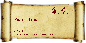 Héder Irma névjegykártya
